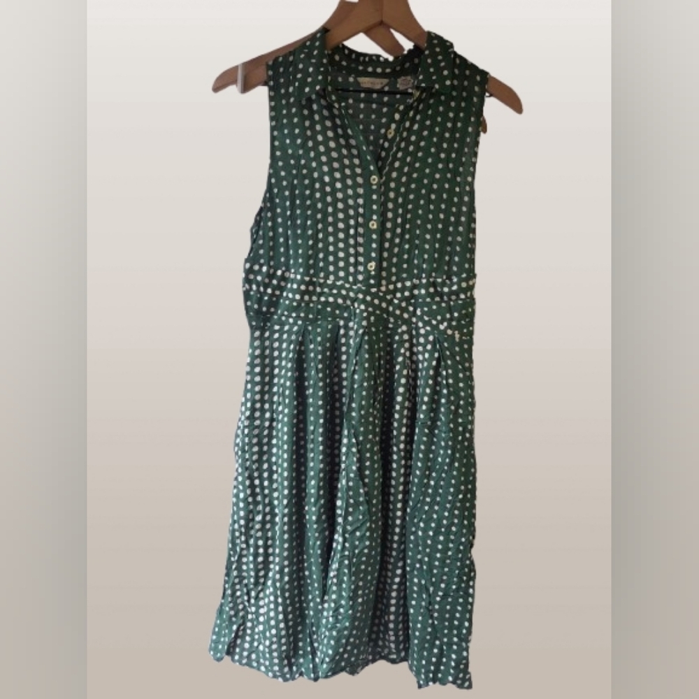 Anthropologie 11-1 TYLHO Elegant Green Polka Dot Midi Dress SZ L.